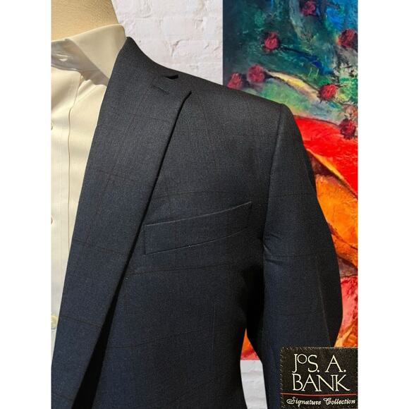 Jos A Bank Signature Collection Blazer 44L Blue Plaid Wool Sport Coat Jacket - Picture 3 of 12